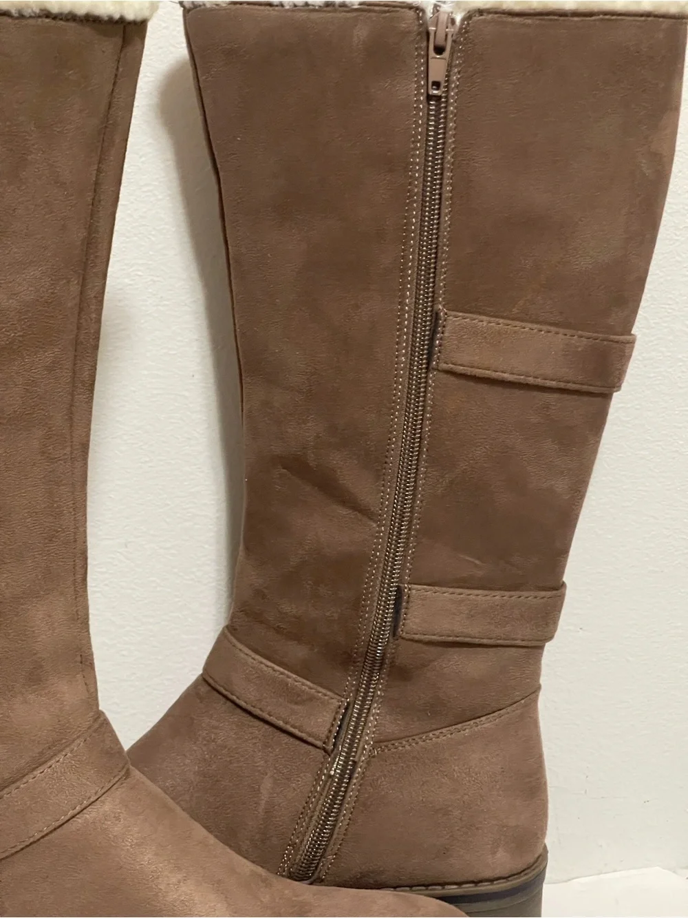 Women's Brown Faux-Suede Shearling-Trim Winter Boots